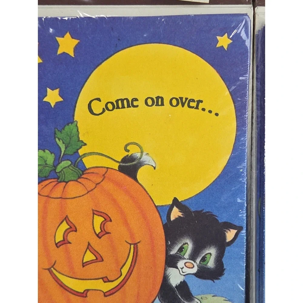 Vintage American Greetings Halloween Party Invitations New Kitty Pumpkin - Picture 3 of 7